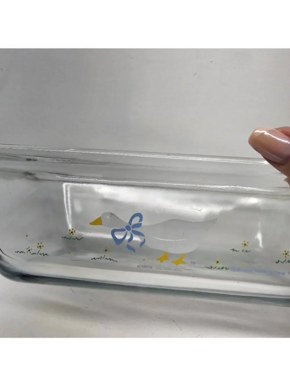 Vintage Anchor Hocking Country Goose Glass Loaf Dish 1.5 QT - Blue Ribbon
